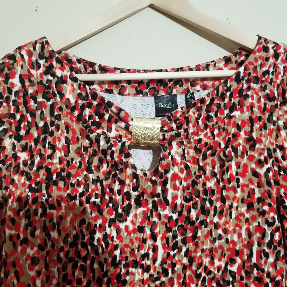 Red khaki and black abstract long sleeve top